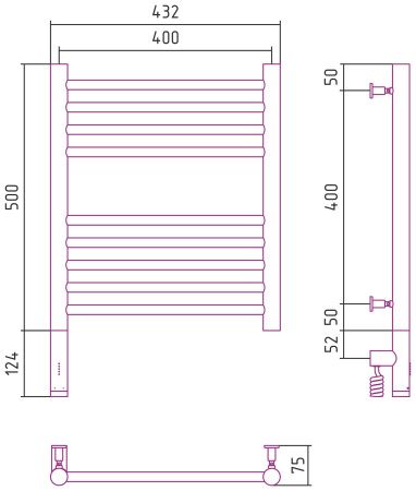 Полотенцесушитель электрический "БОГЕМА 3.0" прямая 500х400 / МЭМ левый (Матовое золото)