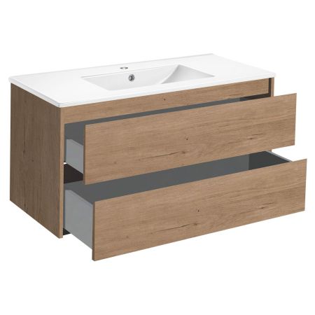 База под раковину Gio 100 подвесная, 2 выкатных ящика soft-close, N.Oak, артикул VMC-2G100NO