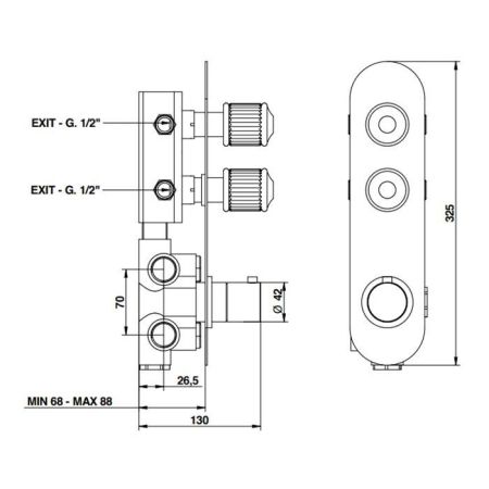 Bongio Rivoli Термостатический смеситель скр. монтаж на 3 источника, цвет матированное золото/Cristallo 00, артикул 05542OP003EU