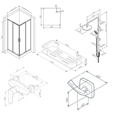 WK93EP Gem S Комплект ограждение 90*90 квадрат, черный