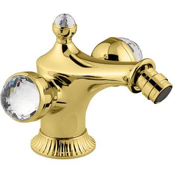 Emmevi The One Leda, смеситель для биде. Металлические ручки + большие прозрачные кристаллы, цвет золото
