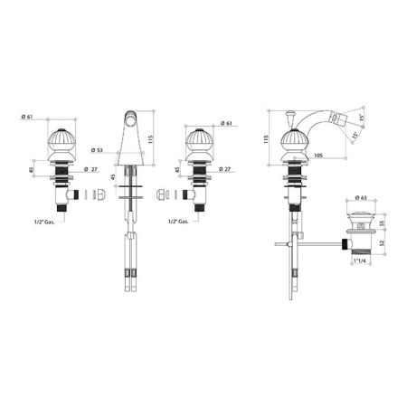 Bongio Radiant Смеситель для биде на 3 отв, цвет золото, артикул 02503OR00