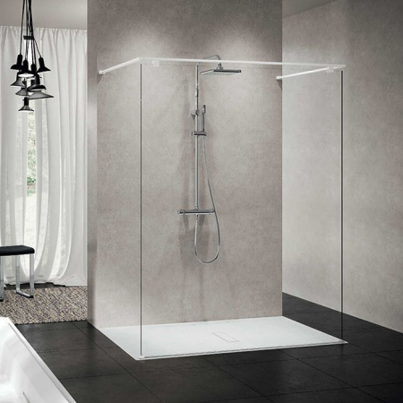 NOVELLINI KUADRA HF Душевое ограждение 1540х2147 мм., с свободным входом, с полкой, стекло прозрачное, профиль белый матовый