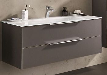 Puris Ice Line, тумба под раковину с ручками 1200 мм, цвет серое матовое стекло