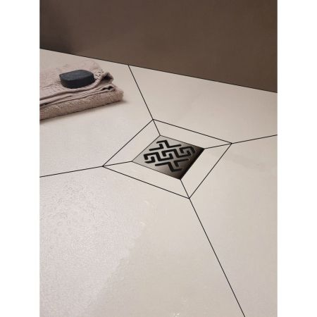 Трап BERGES водосток PLATZ Antik 150х150, матовый хром, S-сифон D50 H60 боковой, артикул 090161