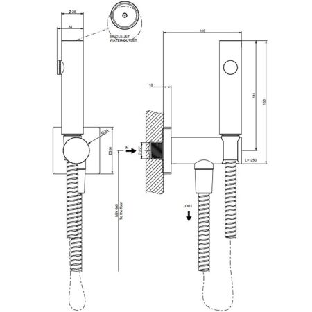 GESSI Rilievo Гигиенический душ настенный на 1/2", цвет: nero XL