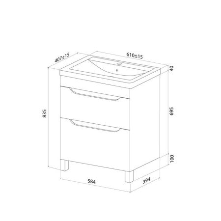 Тумба с умывальником, напольная, 60 см, белый, Ray, IDDIS, RAY60WFi95K, артикул RAY60WFi95K