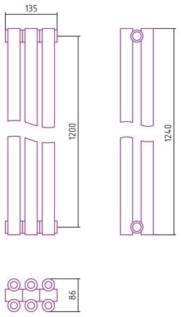 Отопительный радиатор ЭСТЕТ-00 н/ж 1200х135 / 3 сек (Матовое ЗОЛОТО), артикул 032-0332-1203