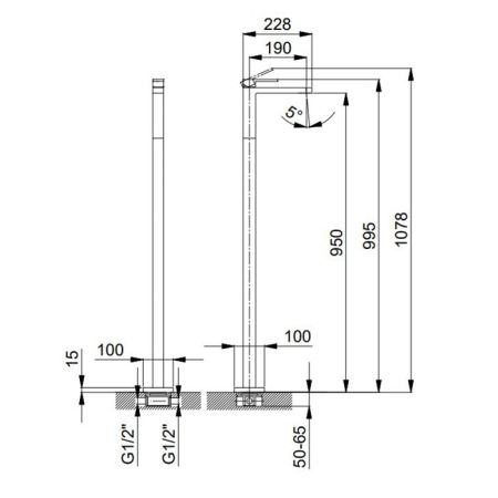 Fantini Mint Смеситель для раковины, напольный, без донного клапана, излив 190мм,(наружняя часть), цвет: хром