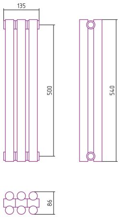 Отопительный радиатор ЭСТЕТ-11 н/ж 500х135 / 3 сек (ЗОЛОТО), артикул 03-0302-5003