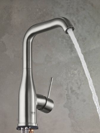 Смеситель для раковины GROHE Essence New с высоким изливом и донным клапаном, суперсталь (32628DC1)