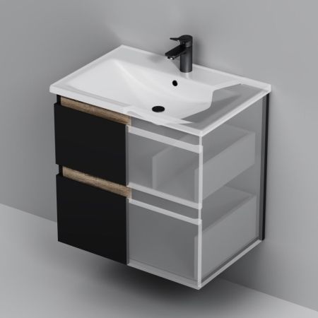 M85AFHX0652BM X-Joy, База под раковину, подвесная, 65 см, 2 ящика, черный матовый, артикул M85AFHX0652BM