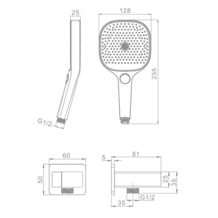 Лейка для душа с держателем (с подключением шланга) и шлангом Raglo R476.40, хром