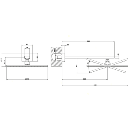 Gessi Rettangolo Верхний душ для настенного крепления 300x300мм, цвет: хром, артикул 15185#031