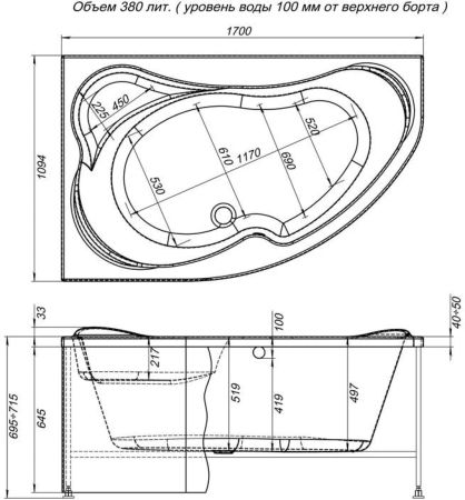 Фронтальный экран Aquanet Capri 170 L, артикул 00155531