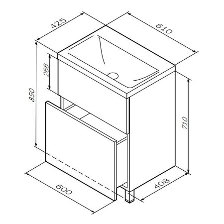 M90FSX06022WG32 GEM, База под раковину, напольная, 60 см, 2 ящика push-to-open, цвет: белый, глянец, артикул M90FSX06022WG32