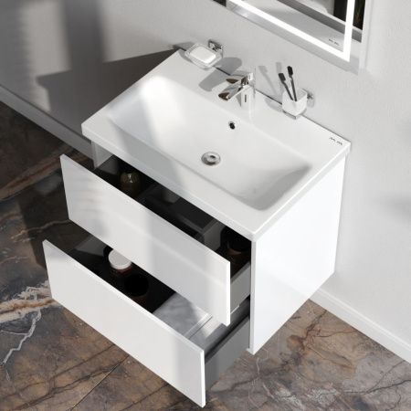 M90FHX06022WG GEM, База под раковину, подвесная, 60 см, 2 ящика push-to-open, цвет: белый, глянец M90FHX06022WG GEM, База под раковину, подвесная, 60 см, 2 ящика push-to-open, цвет: белый, глянец