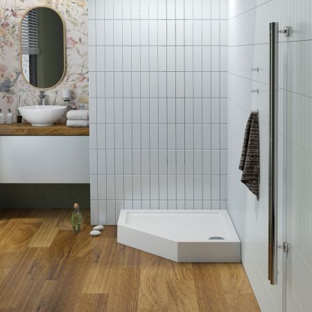 Комплект пятиугольного душевого поддона с сифоном Lavinia Boho Art 3708190S, 90 х 90 см