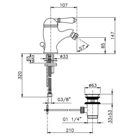 NICOLAZZI CRISTALLO Смеситель для биде на 1 отверстие, с донным клапаном, цвет Gold Brass