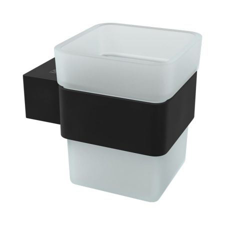 Стакан для зубных щёток Lemark SMOOTH LINE с держателем, чёрный матовый (9732014), артикул 9732014