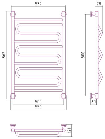 Полотенцесушитель водяной "ЭЛЕГИЯ+" 800х500 (Без покрытия), артикул 00-0205-8050