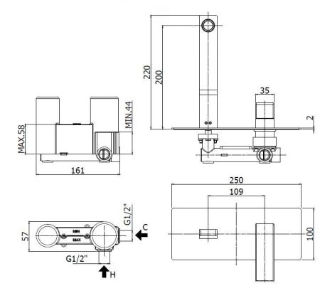 Смеситель для раковины встраиваемый CEZARES EFFECT-BLI-15-01