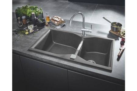 Мойка GROHE K700 с 2 чашами, 900 x 500 мм, серый гранит (31658AT0), артикул 31658AT0