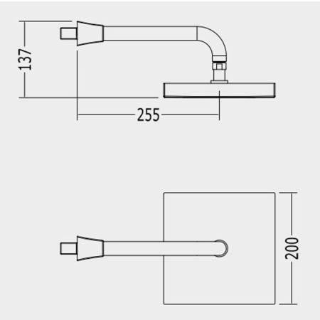 Devon Верхний душ 200*200мм с настенным кронштейном 255мм до центра, цвет светлое золото, артикул 2TIME240OT