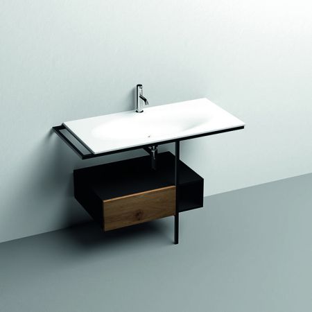 KERASAN SHAPE THELMA Структура напольная для раковины 1020 мм., нержавеющая сталь, ящик черный матовый, фронт дуб, цвет черный матовый