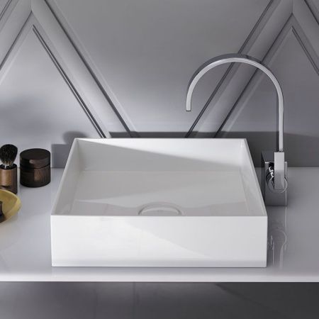 BURGBAD Crono Раковина накладная квадратная 40х40х10,5 см, цвет белый, без отв под смеситель, артикул MBA0050 C0001*0