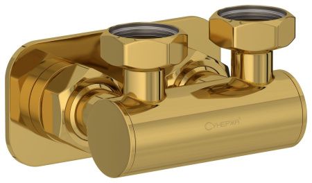 Модуль, Сунержа, угловой EU50, для отопительных приборов, ширина,мм-100, глубина,мм-74, высота,мм-65, присоединение-2 х НГ G 3/4" / 2 х НГ G 3/4", материал-нержавеющая сталь, цвет-золото