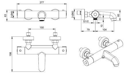 Термостатический смеситель для ванны AQUATEK, матовый черный AQ1043MB, артикул AQ1043MB