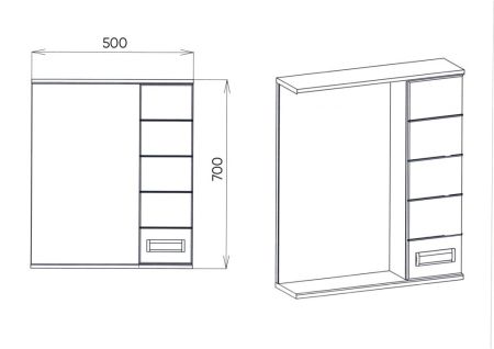 Зеркальный шкаф VIANT "Вена" 50 правый без света 160х500х700 (VVEN50-ZSHR), артикул VVEN50-ZSHR