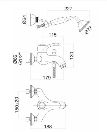Смеситель для ванны Fiore Jafar 47CO5104, хром-золото