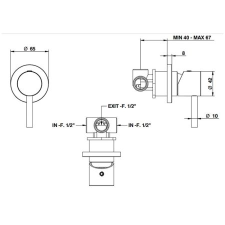 Bongio ON Смеситель скрытого монтажа ,розетка 65 мм, цвет хром (без внутр части 09761), артикул 68524CRRPPREU