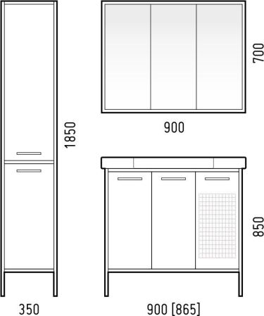 Зеркало-шкаф "Айрон 90", черный/белый