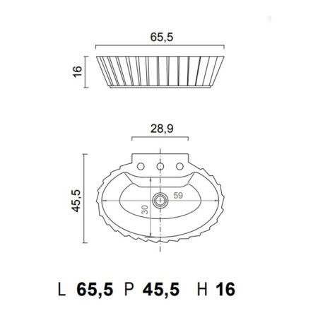 OASIS PLISSE Раковина 655х455х160 мм., для установки на столешницу, с 3 отверстиями для смесителя, окантовка золото, цвет белый