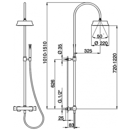 CISAL Cherie Настенная душевая система:термостатический смеситель для душа,верхний душ,ручной душ с держателем и шлангом, цвет золото, артикул CEC8001024