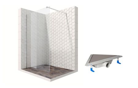 Душевая перегородка Ambassador Walk-in 15031101-ST15, свободный вход, линейный трап, 90см