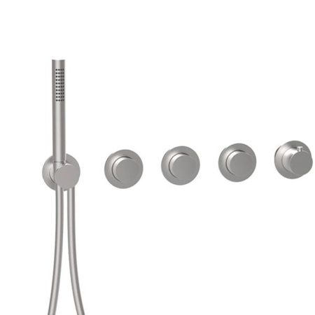 Almar Modular PUSH Внешняя часть термостатического смесителя на 3 потребителя с модулем ручного душа,  цвет нержавеющая сталь брашированная AISI 316 Almar Modular PUSH Внешняя часть термостатического смесителя на 3 потребителя с модулем ручного душа,  цвет нержавеющая сталь брашированная AISI 316