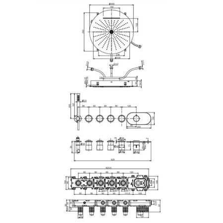 Fima Carlo Frattini Sistemi doccia Душевой к-т смеситель с верхним душем, встраиваемый, термостатический, с ручным душем, на 4 выхода, цвет: хром, артикул F3188X4R40CR