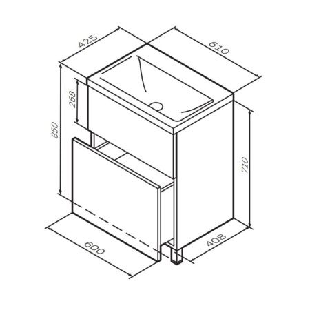 M90FSX0602HF Gem, База под раковину, напольная, 60 см, 2 ящика, цвет: орех M90FSX0602HF Gem, База под раковину, напольная, 60 см, 2 ящика, цвет: орех