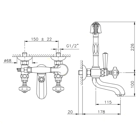 Nicolazzi Teide Смеситель для ванны/душа на 2 отверствия, ручки Crystal handle, цвет: хром, артикул 1901CR15