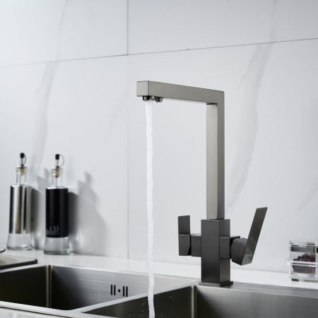 Смеситель для кухни с подключением фильтра Shevanik S148T, оружейная сталь, артикул S148T