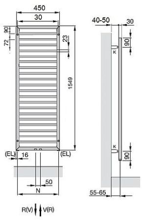 Водяной полотенцесушитель Zehnder Subway Inox SUBI-150-045 Нержавеющая сталь, артикул SUBI-150-045 Inox