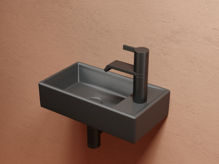 Умывальник подвесной прямоугольный (чаша слева, отверстие под смеситель справа) цвет темный антрацит матовый Элемент (Element) 407x217x100, артикул CN6051LMDH