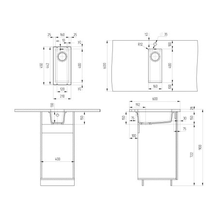 Кухонная мойка Ulgran Quartz Under 160-08, космос, артикул Under 160-08