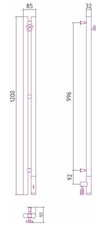 Полотенцесушитель, Сунержа, Нюанс 3.0, электрический, ширина, мм-85, глубина, мм-105, высота, мм-1200, терморегулятор, подключение-справа, материал-нержавеющая сталь, цвет-золото, в комплектацию входит один двойной крючок (вешалка «Виктория»)