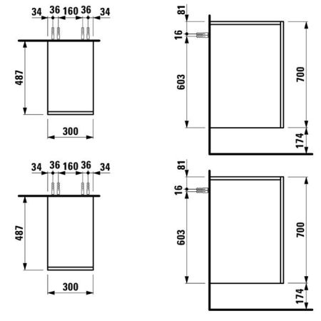 Laufen Kartell Шкаф боковой 300х485х700мм, с 1 дверцей, 1 полкой, SX, цвет: белый матовый, артикул 4.0827.1.033.640.1