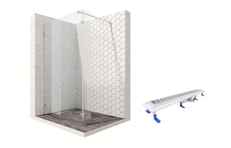 Душевая перегородка Ambassador Walk-in 15031105-ST10, свободный вход, линейный трап,90х25